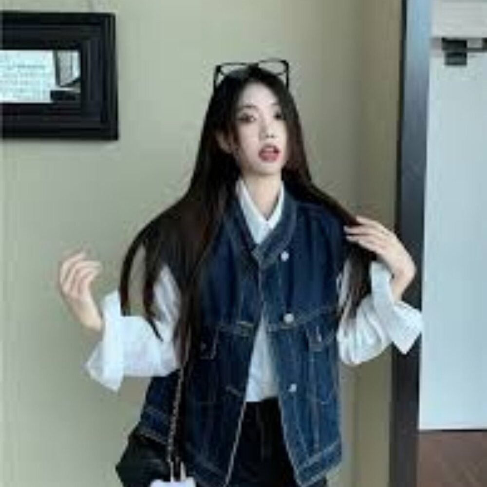 Dark blue denim vest with shoulder pads - NWOT